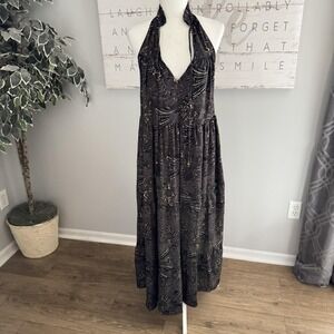 Paani Dress Womens Small Halter Maxi Boho Tassel Sundress Summer Gown Whimsigoth